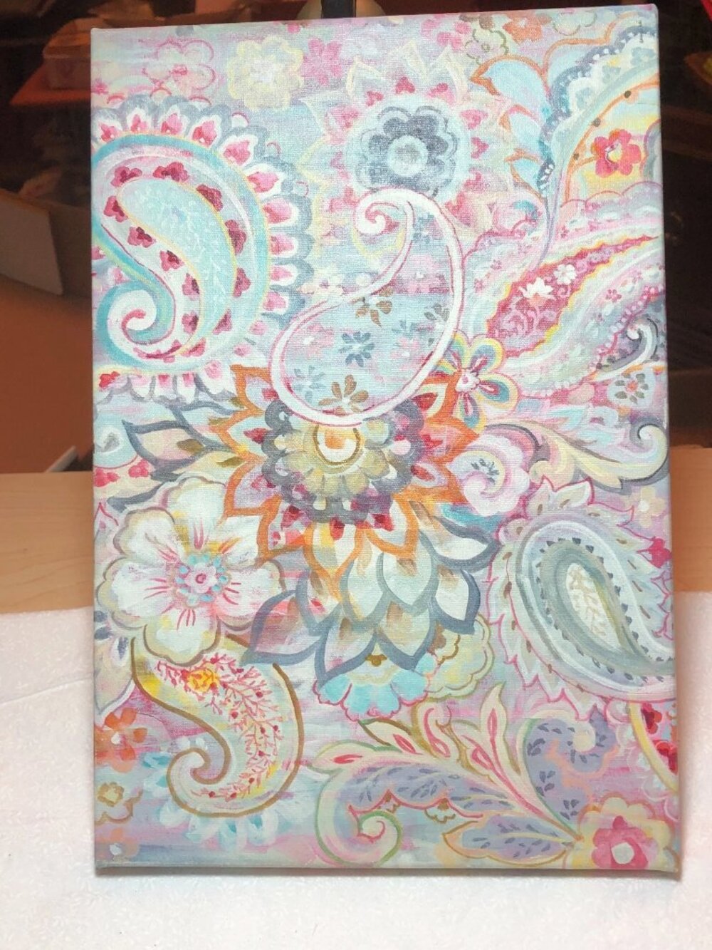 Pastel paisley canvas print, wall art decor, boho, small
